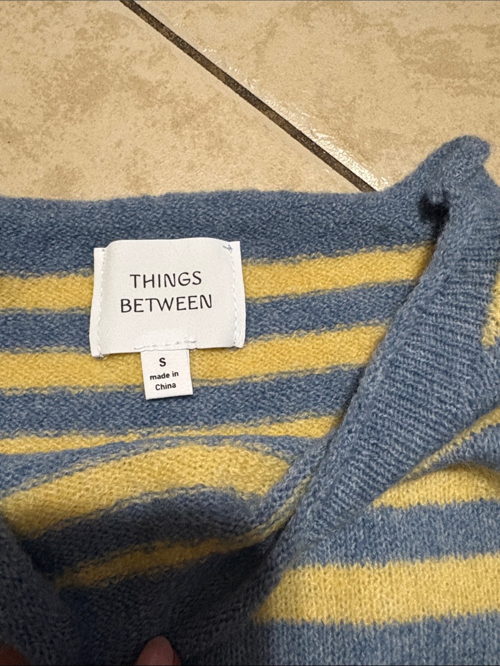 Blue and Yellow Striped Women's Boatneck Sweater - Picture 2 of 2